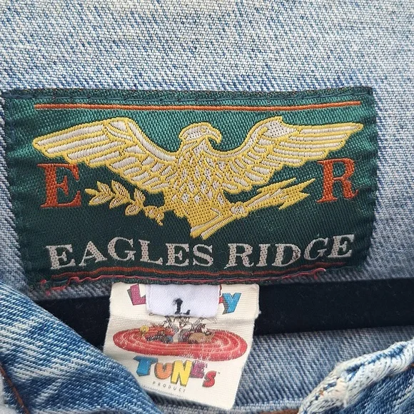 Rare VTG Looney Tunes Bugs Bunny Daffy Taz 1993 Hoodie Denim Jean Jacket 90s L - Picture 6 of 9